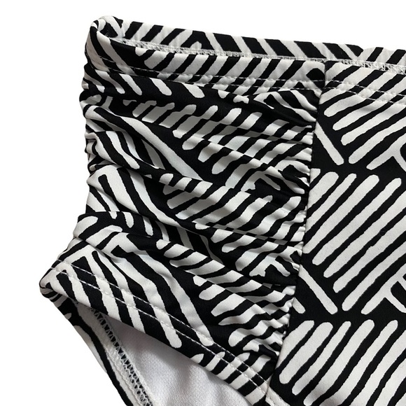 Mynah High Rise Black White Triangles Pattern Swim Bottoms Ruched Sides Large - Picture 4 of 13